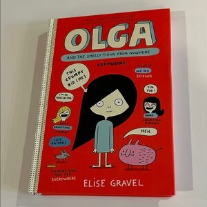 Olga by Elise Gravel — Red Cover with Black and Light Blue Artwork